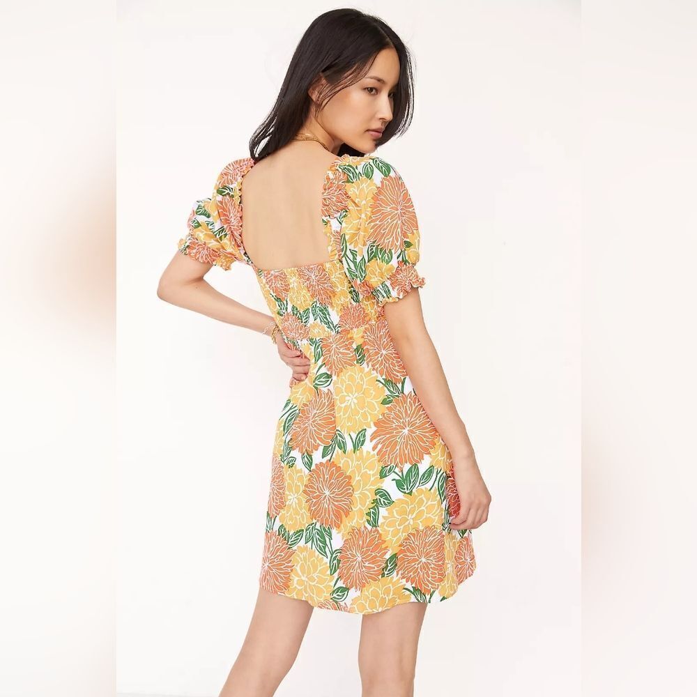 NWOT Faithfull The Brand Linen Mini Dress Size 4 Small Floral Puff Short Spring - Picture 4 of 9
